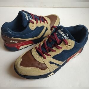 Diadora N 9000 Suede Leather Sneakers Lace Up Brown Beige Navy Red Men's Shoes 9